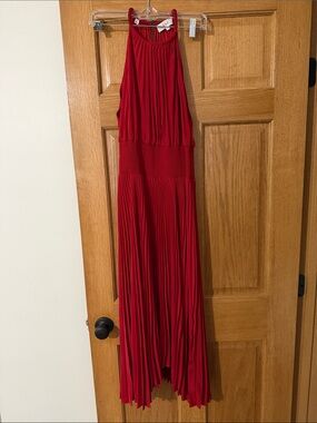 A.L.C. Red Pleated Halter Maxi Dress